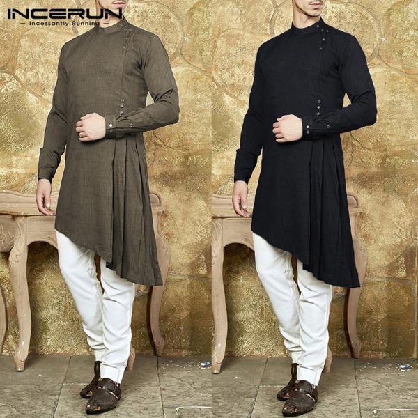 men's casual shirts incerun stylish mens clothing long sleeve muslim men solid asymmetric hem robe kaftan masculina, White;black
men's casual shirts incerun stylish mens clothing long sleeve muslim men solid asymmetric hem robe kaftan masculina, White;black