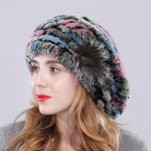 berets women winter real rex fur soft elastic handmade knitted genuine hat with flower fashion brand quality, Blue;gray
berets women winter real rex fur soft elastic handmade knitted genuine hat with flower fashion brand quality, Blue;gray