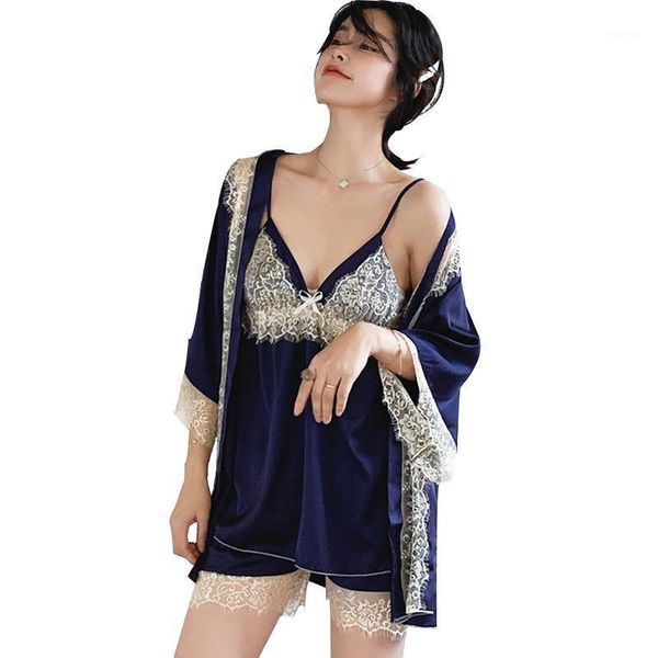 3 pcs nightgown suit silk sleepwear solid lace robe sets cardigan belt fashion nightwear comfortable breathable homewear1, Black;red
3 pcs nightgown suit silk sleepwear solid lace robe sets cardigan belt fashion nightwear comfortable breathable homewear1, Black;red