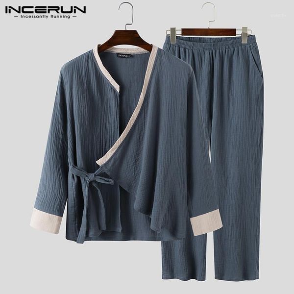 men pajamas sets cotton patchwork long sleeve homewear kimono v neck lace up comfy nightwear pants men sleepwear sets incerun1, Black;brown
men pajamas sets cotton patchwork long sleeve homewear kimono v neck lace up comfy nightwear pants men sleepwear sets incerun1, Black;brown