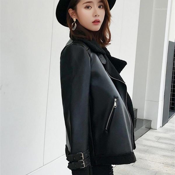 women's leather & faux fashion spring autumn warm thicken zipper long sleeves turn-down collar pockets loose coat female real cy3711, Black
women's leather & faux fashion spring autumn warm thicken zipper long sleeves turn-down collar pockets loose coat female real cy3711, Black