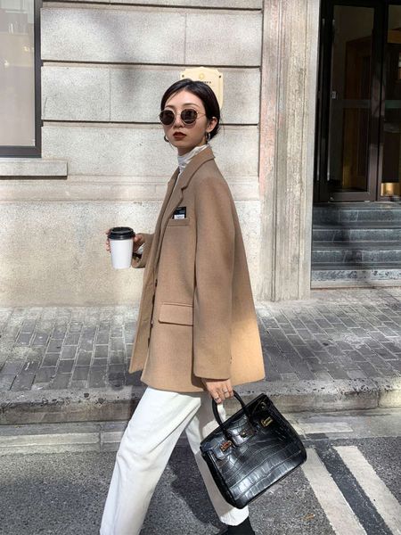 muan blazer et women's new winter 2020 korean loose casual suit woolen coat, White;black
muan blazer et women's new winter 2020 korean loose casual suit woolen coat, White;black