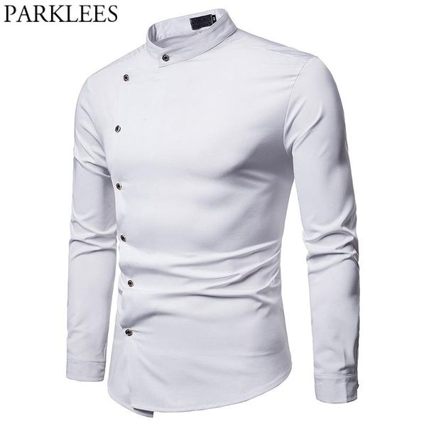 mens wedding dress shirts slant button mandarin collar white shirt casual slim fit long sleeve pure camisas social masculina xxl, White;black
mens wedding dress shirts slant button mandarin collar white shirt casual slim fit long sleeve pure camisas social masculina xxl, White;black