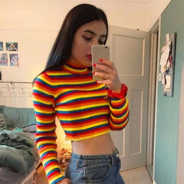 women winter blouse harajuku long sleeve rainbow striped mujer gothic slim knitted turtleneck bandage womens kimono cardigan, White
women winter blouse harajuku long sleeve rainbow striped mujer gothic slim knitted turtleneck bandage womens kimono cardigan, White