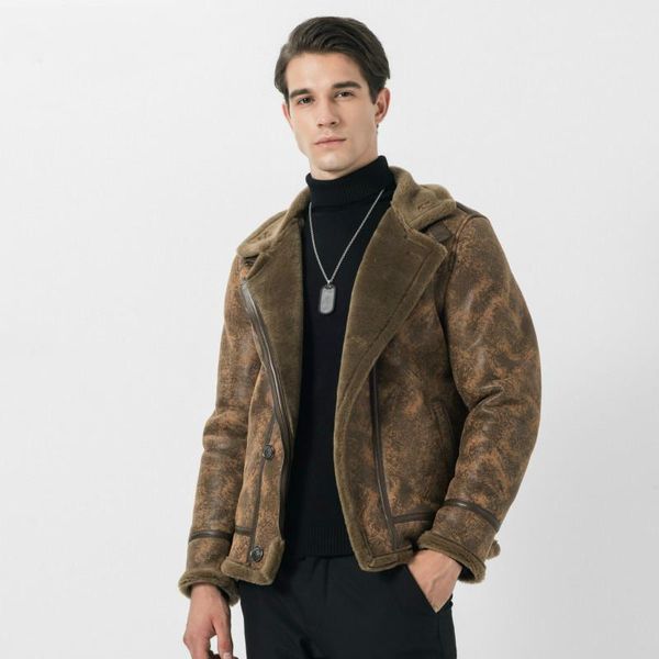 men's leather & faux men's jacket sheepskin coat autumn winter genuine jackets 100% wool lining vintage motorcycle 143061, Black
men's leather & faux men's jacket sheepskin coat autumn winter genuine jackets 100% wool lining vintage motorcycle 143061, Black