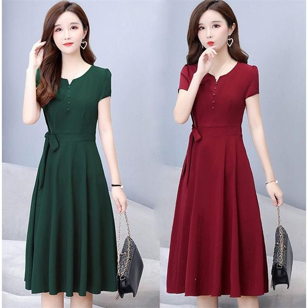Summer Button Belt Short Sleeve Slim Was Thin Round Neck Green Wine Red Orange Nevy Elegant Plus Size Woman Cocktail Dress party
Summer Button Belt Short Sleeve Slim Was Thin Round Neck Green Wine Red Orange Nevy Elegant Plus Size Woman Cocktail Dress party