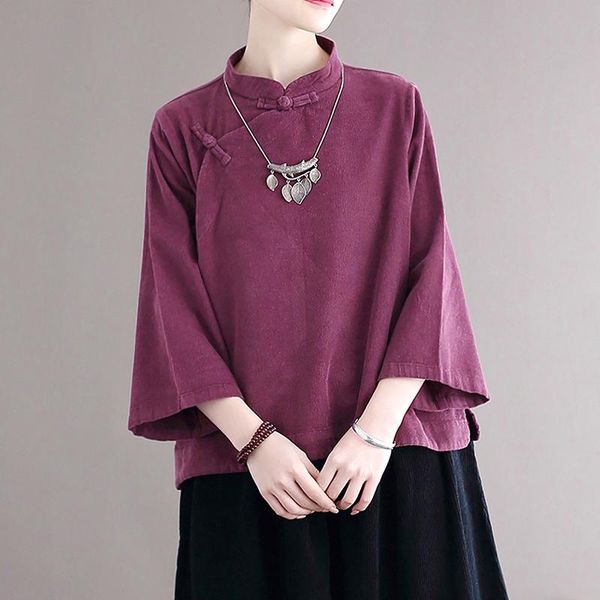women's blouses & shirts johnature women chinese style purple stand flare sleeve 2021 autumn vintage loose and, White
women's blouses & shirts johnature women chinese style purple stand flare sleeve 2021 autumn vintage loose and, White