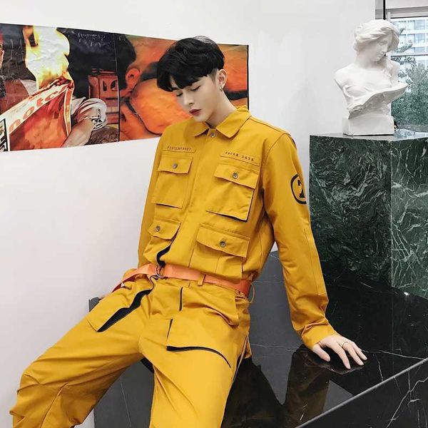 new male long sleeve spring autumn men jumpsuit piece pants overalls tooling yellow pink black1, Blue
new male long sleeve spring autumn men jumpsuit piece pants overalls tooling yellow pink black1, Blue
