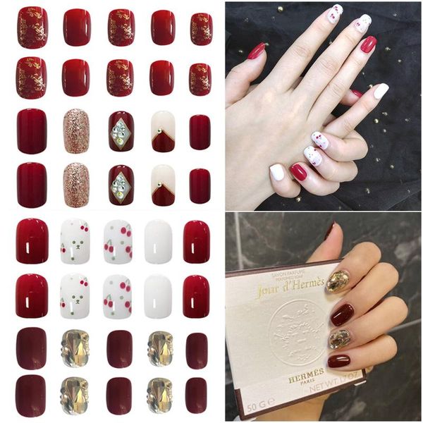 false nails 24pcs/box full cover removable cherry gold fake press reusable nail art tips, Red;gold
false nails 24pcs/box full cover removable cherry gold fake press reusable nail art tips, Red;gold