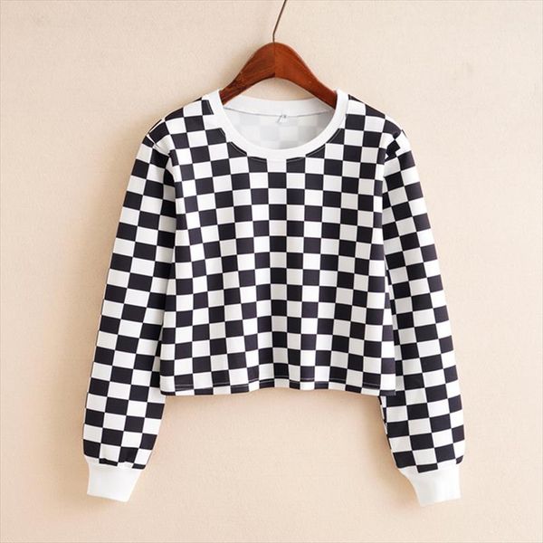 women autumn casual fashion crop long sleeve ladies black white checkerboard print short cropped pullover sweatshirt
women autumn casual fashion crop long sleeve ladies black white checkerboard print short cropped pullover sweatshirt