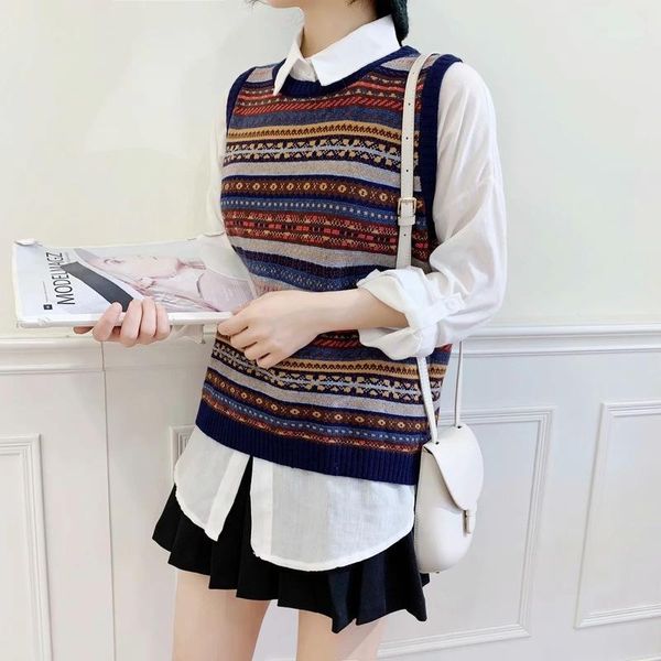 women autumn winter vest sweaters fashion indie folk casual o neck sleeveless striped dobby knitted basic vest for student 20201, Black;white
women autumn winter vest sweaters fashion indie folk casual o neck sleeveless striped dobby knitted basic vest for student 20201, Black;white