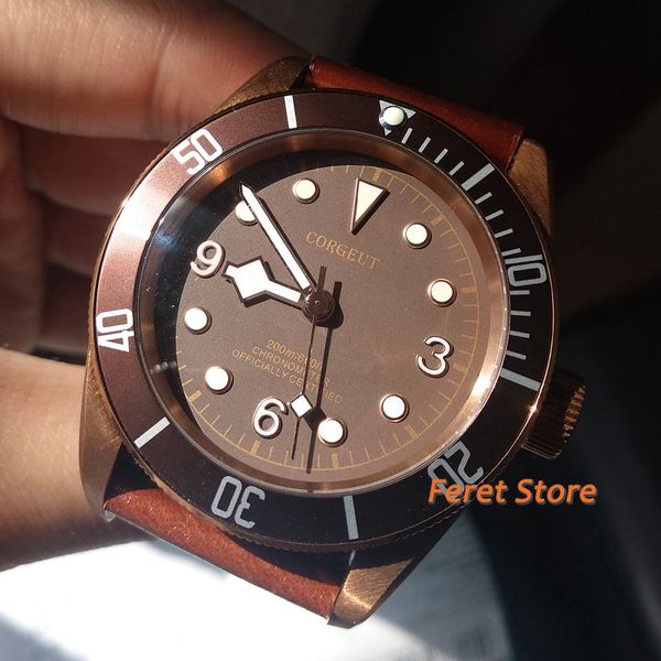 corgeut 41mm brown resistance vintage bronze plating stainless steel case sapphire glass automatic movement men's watch, Slivery;brown
corgeut 41mm brown resistance vintage bronze plating stainless steel case sapphire glass automatic movement men's watch, Slivery;brown