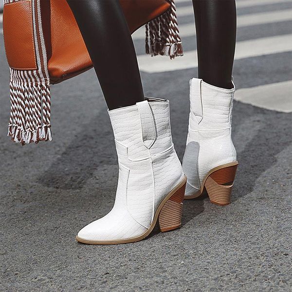boots women pointed toe mid-calf women's patent leather woman thick high heels ladies pumps female fashion footwear plus size 46, Black
boots women pointed toe mid-calf women's patent leather woman thick high heels ladies pumps female fashion footwear plus size 46, Black