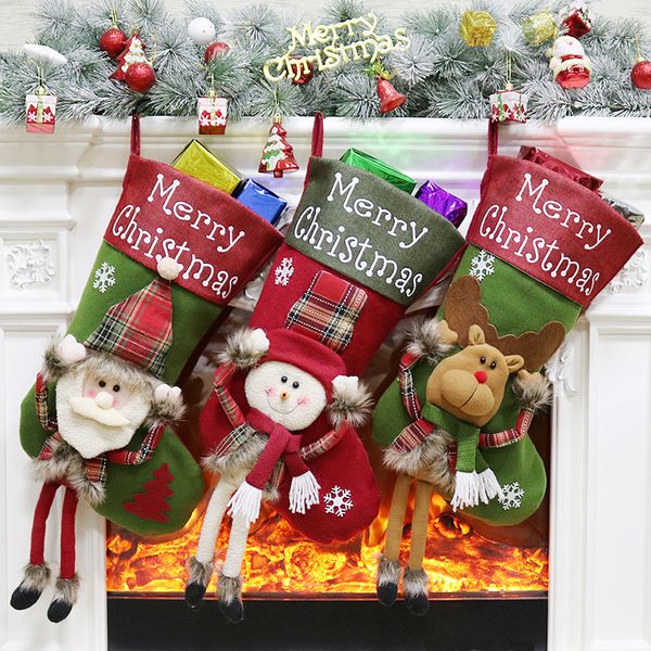 New Year Decorations Party Christmas Tree Pendant New Year Non-woven Fabric Elk Snowman Santa Claus Gift Socks 47cm Long Festival Supplies