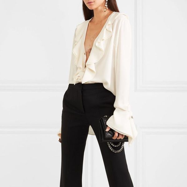 high street women full sleeve deep v neck ruffles blouses shirt solid white work lady inside wear blouse shirts
high street women full sleeve deep v neck ruffles blouses shirt solid white work lady inside wear blouse shirts