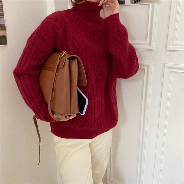 women new autumn winter vintage elegant loose turtleneck knitted sweaters basic pullover soft warm twist sweater, White;black
women new autumn winter vintage elegant loose turtleneck knitted sweaters basic pullover soft warm twist sweater, White;black