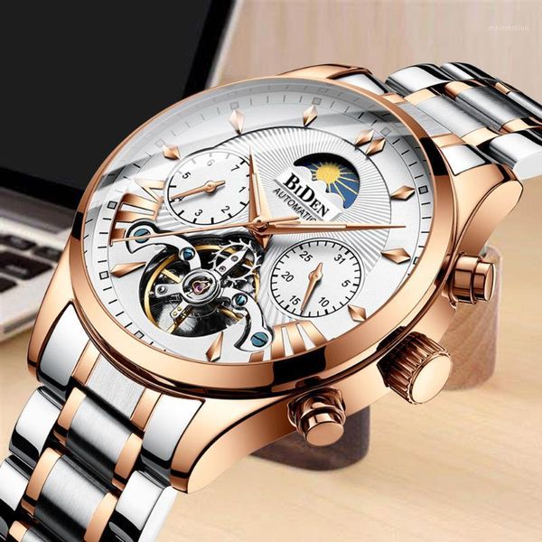 men mechanical watch automatic mens wristwatch luxury fashion brand relojes hombre stainless steel sports clock tourbillon1, Slivery;brown
men mechanical watch automatic mens wristwatch luxury fashion brand relojes hombre stainless steel sports clock tourbillon1, Slivery;brown