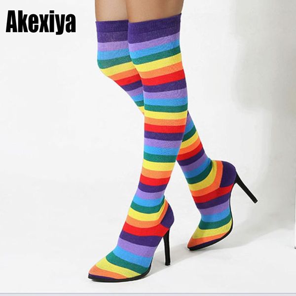 fashion rainbow stretch fabric sock boots pointed toe over-the-knee heel thigh high boots stiletto woman nightclub, Black
fashion rainbow stretch fabric sock boots pointed toe over-the-knee heel thigh high boots stiletto woman nightclub, Black