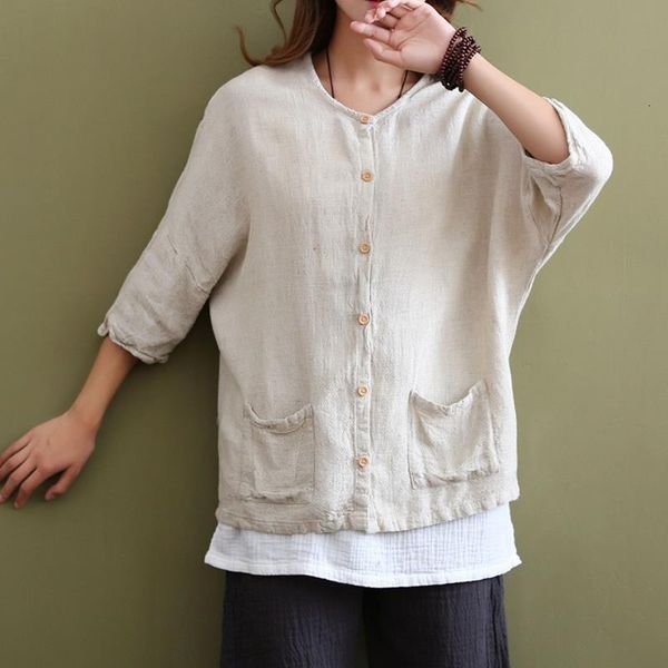johnature casual shirts 2020 new summer women cotton linen thin comfortably breathable solid loose o-neck regular button pockets, White
johnature casual shirts 2020 new summer women cotton linen thin comfortably breathable solid loose o-neck regular button pockets, White