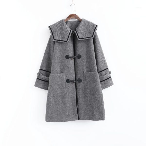 women's wool & blends temperament of 011510 navy brought the horn button cloth coat loose female long 2021 winter1, Black
women's wool & blends temperament of 011510 navy brought the horn button cloth coat loose female long 2021 winter1, Black