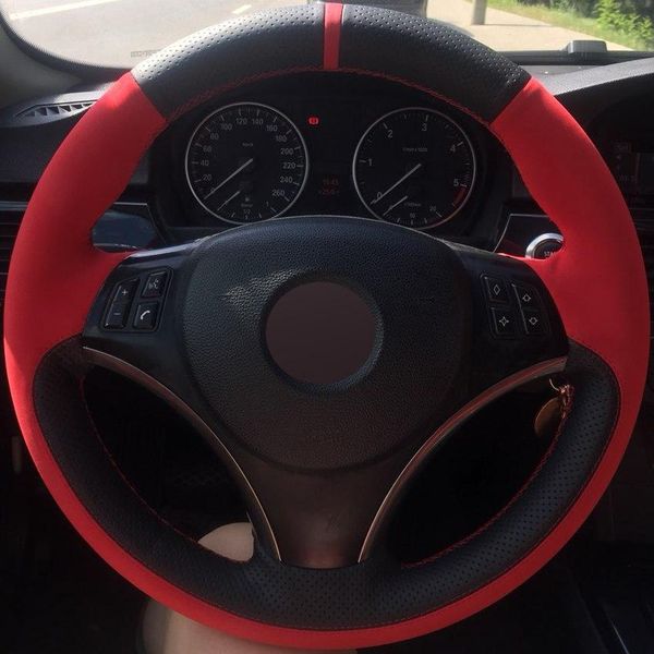 diy hand-stitched black genuine leather red suede car steering wheel cover for bmw e90 320i 325i 330i 335i new pattern interior
diy hand-stitched black genuine leather red suede car steering wheel cover for bmw e90 320i 325i 330i 335i new pattern interior