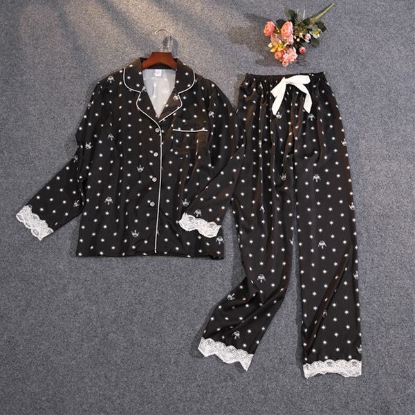 2021 new spring summer women's pajamas sets oversized pringting female sleepwear for sleeping with lace long sleeve nightwear ladies xf, Black;red
2021 new spring summer women's pajamas sets oversized pringting female sleepwear for sleeping with lace long sleeve nightwear ladies xf, Black;red