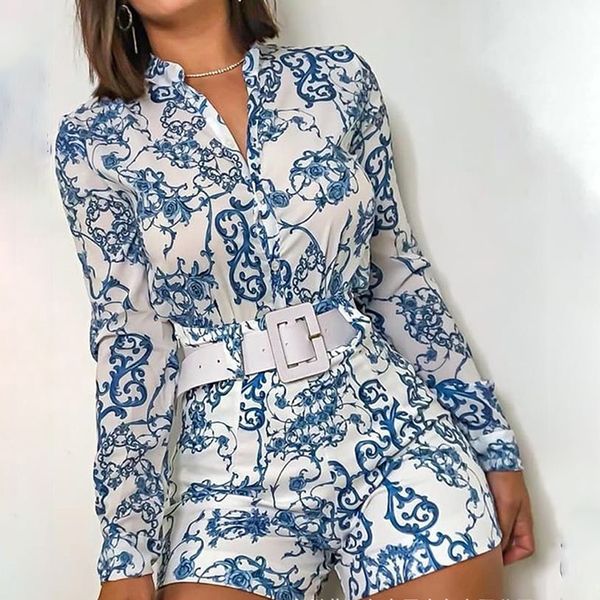 deat autumn fashion casual sashes slim blue button printed long sleeve shirt shorts two piece set women outfits se706 201119, White
deat autumn fashion casual sashes slim blue button printed long sleeve shirt shorts two piece set women outfits se706 201119, White