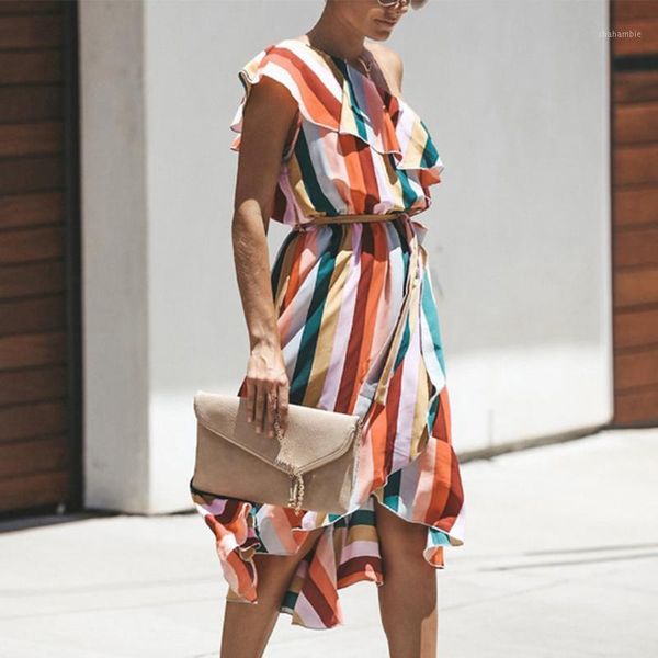colorful striped summer dress women one shoulder ruffles 2020 elegant fashion sashes office lady womens boho midi dress vestido1, Black;gray
colorful striped summer dress women one shoulder ruffles 2020 elegant fashion sashes office lady womens boho midi dress vestido1, Black;gray