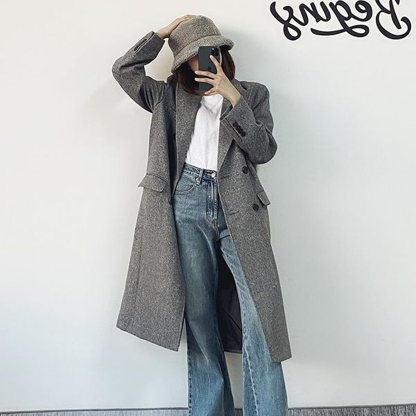 the new 2021 han edition show long thin wool suit jacket of female fashion temperament herringbone woollen coat, Black
the new 2021 han edition show long thin wool suit jacket of female fashion temperament herringbone woollen coat, Black