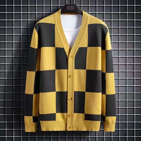 men & women sweater fw knitted loose long sleeve sweater contrast color japan streetwear plaid cardigan, White;black
men & women sweater fw knitted loose long sleeve sweater contrast color japan streetwear plaid cardigan, White;black