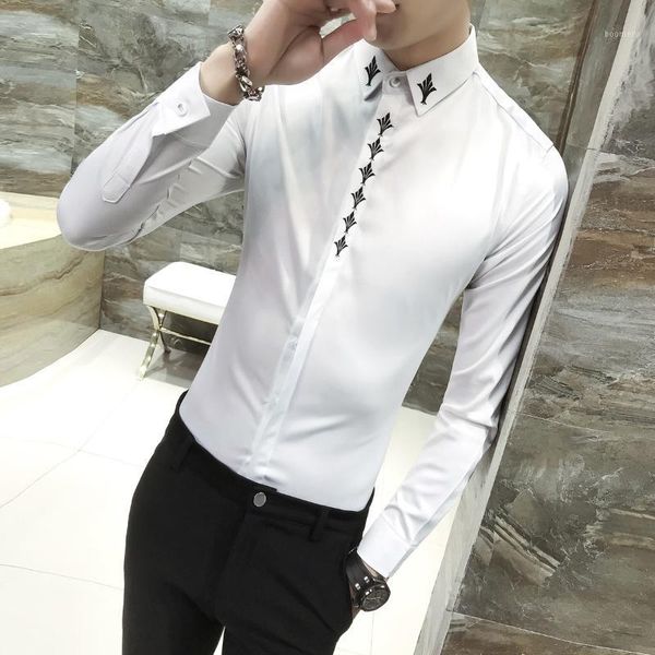 men's shirt long sleeve shirt embroidery man clothing solid shirts slim fit mens casual dress camisa masculina1, White;black
men's shirt long sleeve shirt embroidery man clothing solid shirts slim fit mens casual dress camisa masculina1, White;black