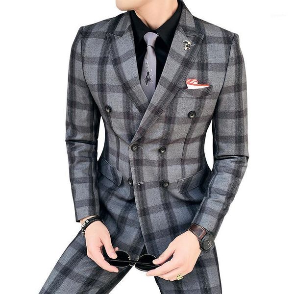 casual fashion men suits slim fit double breasted plaid suits set 2 pcs dress masculino costume homme 2020 fashion new1, White;black
casual fashion men suits slim fit double breasted plaid suits set 2 pcs dress masculino costume homme 2020 fashion new1, White;black