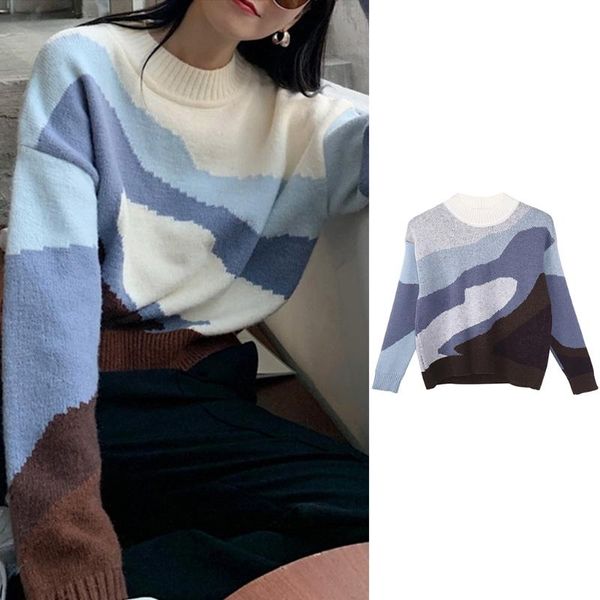 women autumn long sleeve crew neck sweater vintage contrast color patchwork pullover casual loose knitwear jumper, White;black
women autumn long sleeve crew neck sweater vintage contrast color patchwork pullover casual loose knitwear jumper, White;black
