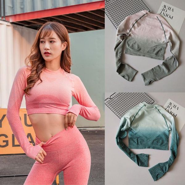 women yoga crop gradient long sleeve crew neck quick-dry slim sportswear fitness running workout sports tee, White;red
women yoga crop gradient long sleeve crew neck quick-dry slim sportswear fitness running workout sports tee, White;red