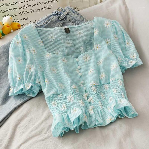 chic women short puff sleeve 2020 korean fashion new women's summer daisy elastic waist short blouses shirts feminine1, White
chic women short puff sleeve 2020 korean fashion new women's summer daisy elastic waist short blouses shirts feminine1, White