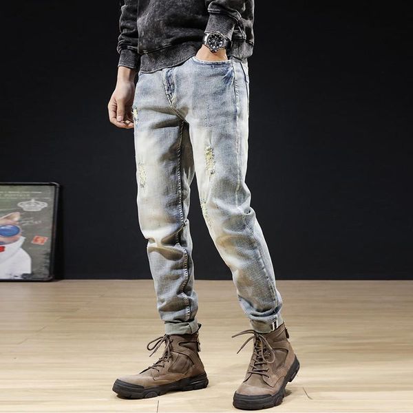 men's jeans korean style fashion men retro light blue elastic cotton ripped denim punk trousers embroidery designer hip hop slim pants
men's jeans korean style fashion men retro light blue elastic cotton ripped denim punk trousers embroidery designer hip hop slim pants