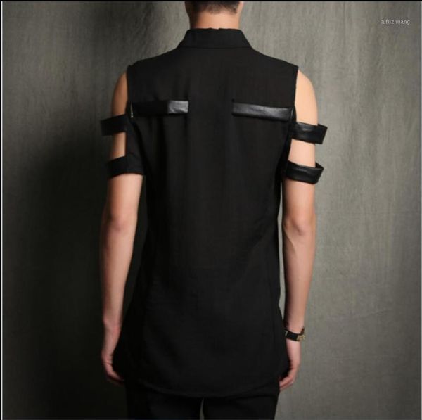 s-4xl summer new fashion short-sleeve hairstylist personality shirt slim pu leather splicing nightclub singer costumes1, White;black
s-4xl summer new fashion short-sleeve hairstylist personality shirt slim pu leather splicing nightclub singer costumes1, White;black