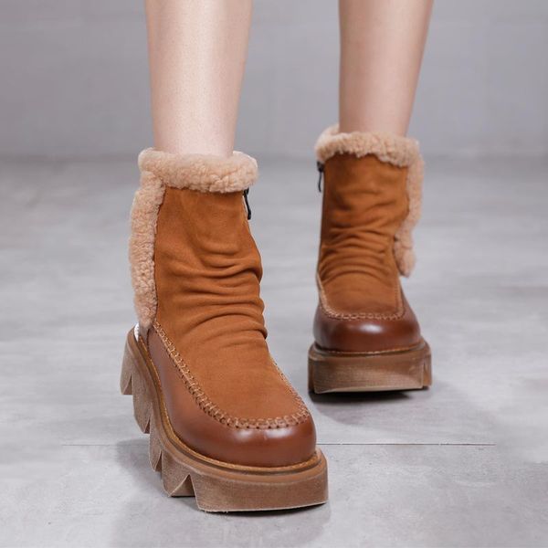 johnature winter 2020 new snow boots plush genuine leather round toe women shoes handmade wedges ankle platform boots plus size, Black
johnature winter 2020 new snow boots plush genuine leather round toe women shoes handmade wedges ankle platform boots plus size, Black
