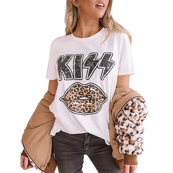popular kiss letter print leopard lips crew neck casual fashion women's t-shirt, White
popular kiss letter print leopard lips crew neck casual fashion women's t-shirt, White