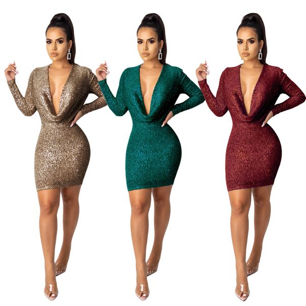 womens designer deep v neck party dress long sleeve mid waist bead fashion female clothing, Black;gray
womens designer deep v neck party dress long sleeve mid waist bead fashion female clothing, Black;gray