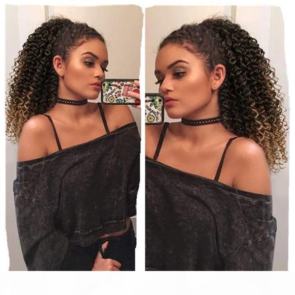 dark roots ombre blonde long afro kinky curly ponytail extension human drawstring corn wavy hair piece for women ombre 1b 27, Black 
dark roots ombre blonde long afro kinky curly ponytail extension human drawstring corn wavy hair piece for women ombre 1b 27, Black