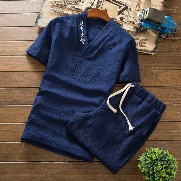 men's tracksuits summer pure color embroidered men's 2 piece set, chinese style, men v-neck short-sleeve t-shirt & drawstring shor, Gray
men's tracksuits summer pure color embroidered men's 2 piece set, chinese style, men v-neck short-sleeve t-shirt & drawstring shor, Gray