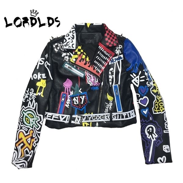 lordlds leather jacket women graffiti colorful print biker jackets and coats punk streetwear ladies clothes y201012, Black;brown
lordlds leather jacket women graffiti colorful print biker jackets and coats punk streetwear ladies clothes y201012, Black;brown