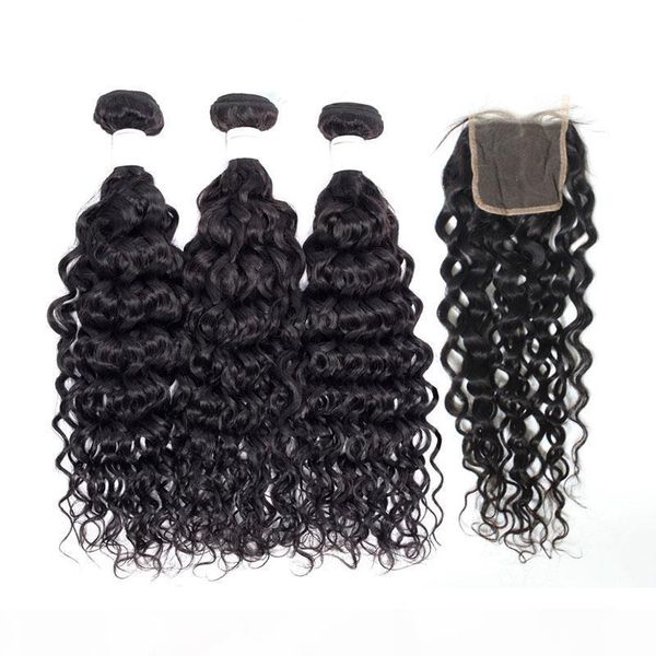 water wave hair bundle with lace closure unprocessed peruvian natural black human hair extension weave with frontal for women brazilian hair 
water wave hair bundle with lace closure unprocessed peruvian natural black human hair extension weave with frontal for women brazilian hair