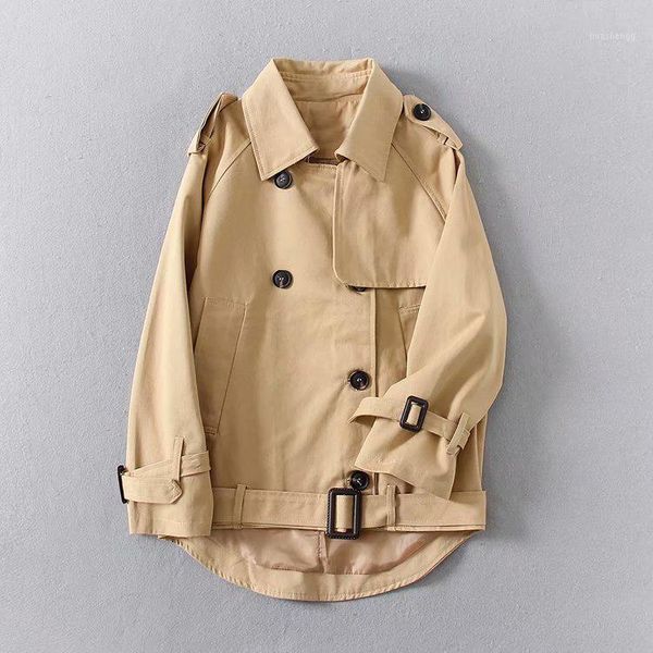 double breasted soft khaki women short trench button winter warm coat classic casual slim fitting designer overcoat with belt1, Tan;black
double breasted soft khaki women short trench button winter warm coat classic casual slim fitting designer overcoat with belt1, Tan;black