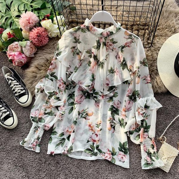 spring autumn new korean women blouses stand collar puff sleeve ruffles shirts fairy floral print chiffon shirt fit blusas1, White
spring autumn new korean women blouses stand collar puff sleeve ruffles shirts fairy floral print chiffon shirt fit blusas1, White