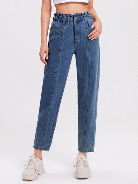 paperbag high waisted light wash jeans p1mx#, Blue 
paperbag high waisted light wash jeans p1mx#, Blue