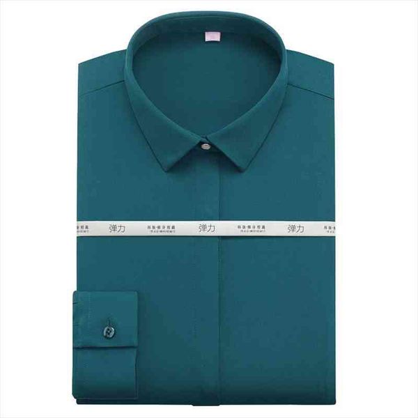 women stretch casual hidden button placket blouses standard-fit female formal social office lady long sleeve dress shirts, White
women stretch casual hidden button placket blouses standard-fit female formal social office lady long sleeve dress shirts, White