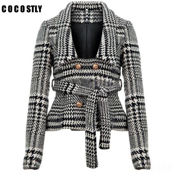 women plaid notched collar tweed blazer double breasted pockets tassel hem female loose casual outwear chic, White;black
women plaid notched collar tweed blazer double breasted pockets tassel hem female loose casual outwear chic, White;black