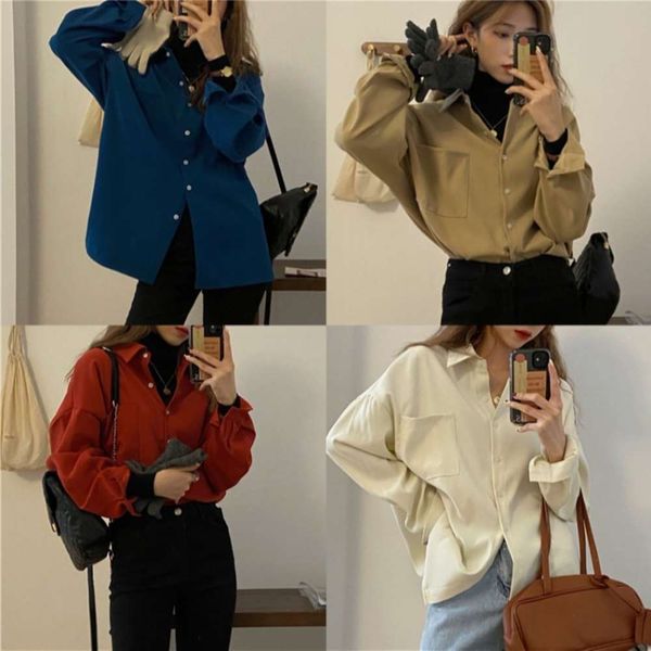 2020 winter new korean solid color loose dign feeling show thin long sleeve shirt 34575, White
2020 winter new korean solid color loose dign feeling show thin long sleeve shirt 34575, White